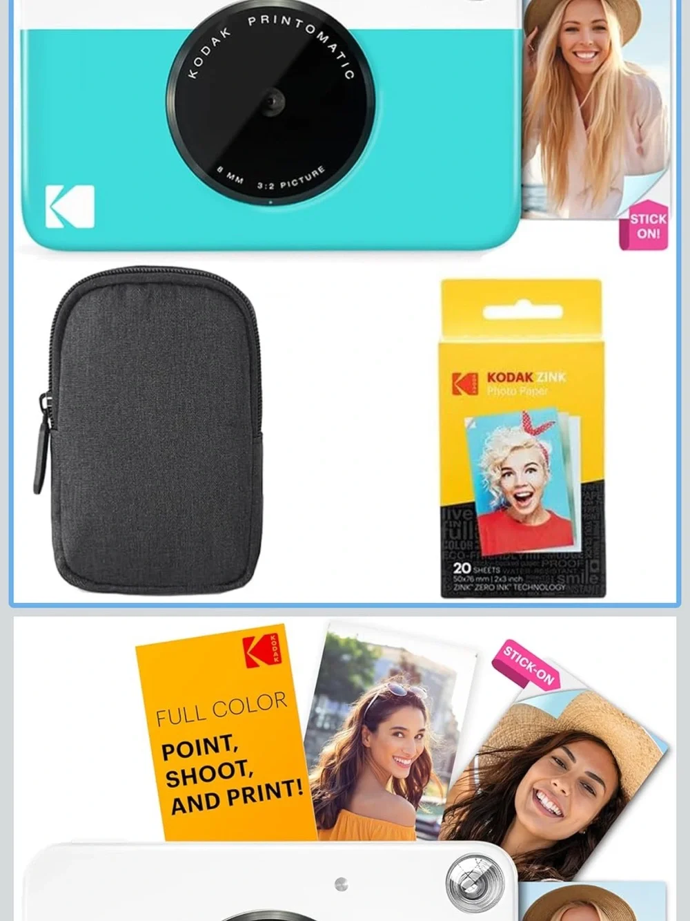 Kodak Printomatic Camera with Light Blue Zipper Pouch